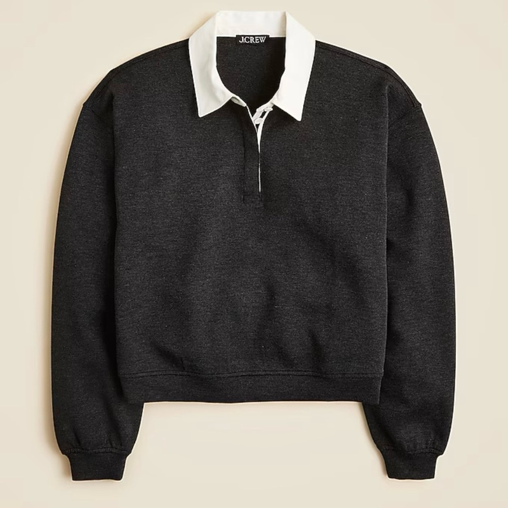 NWT J. Crew Scuba-knit Rugby Sweatshirt with Velvet Trim in Heather Charcoal